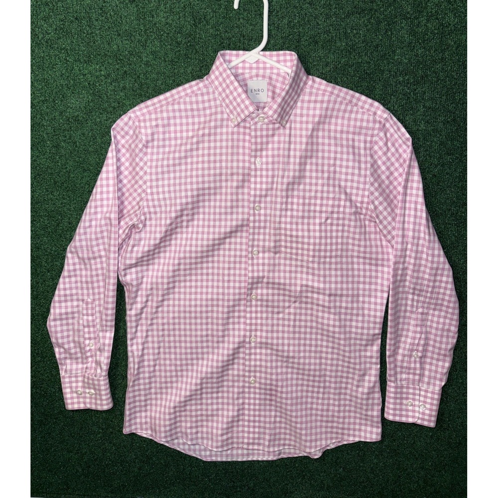 Enro 1919 Men's Pink White Check Button Down Size Medium 15.5‎ 32-33R O3